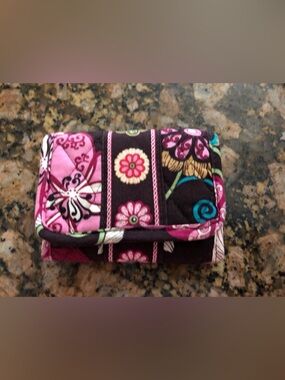Vera Bradley Quilted Floral Trifold Wallet in Pink and Brown new condition